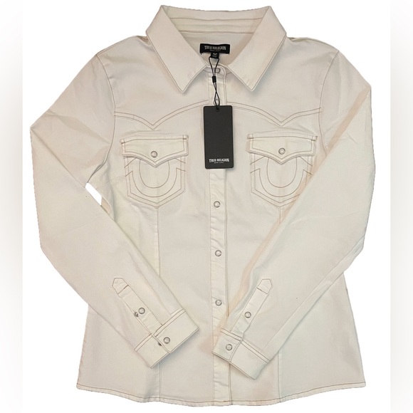 True Religion Other - NWT True Religion Winter White Western Denim Button-Up Jacket LG
